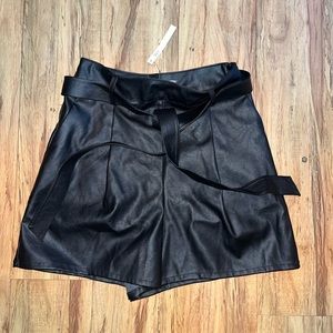 ASOS Black faux leather high waist belted shorts NWT